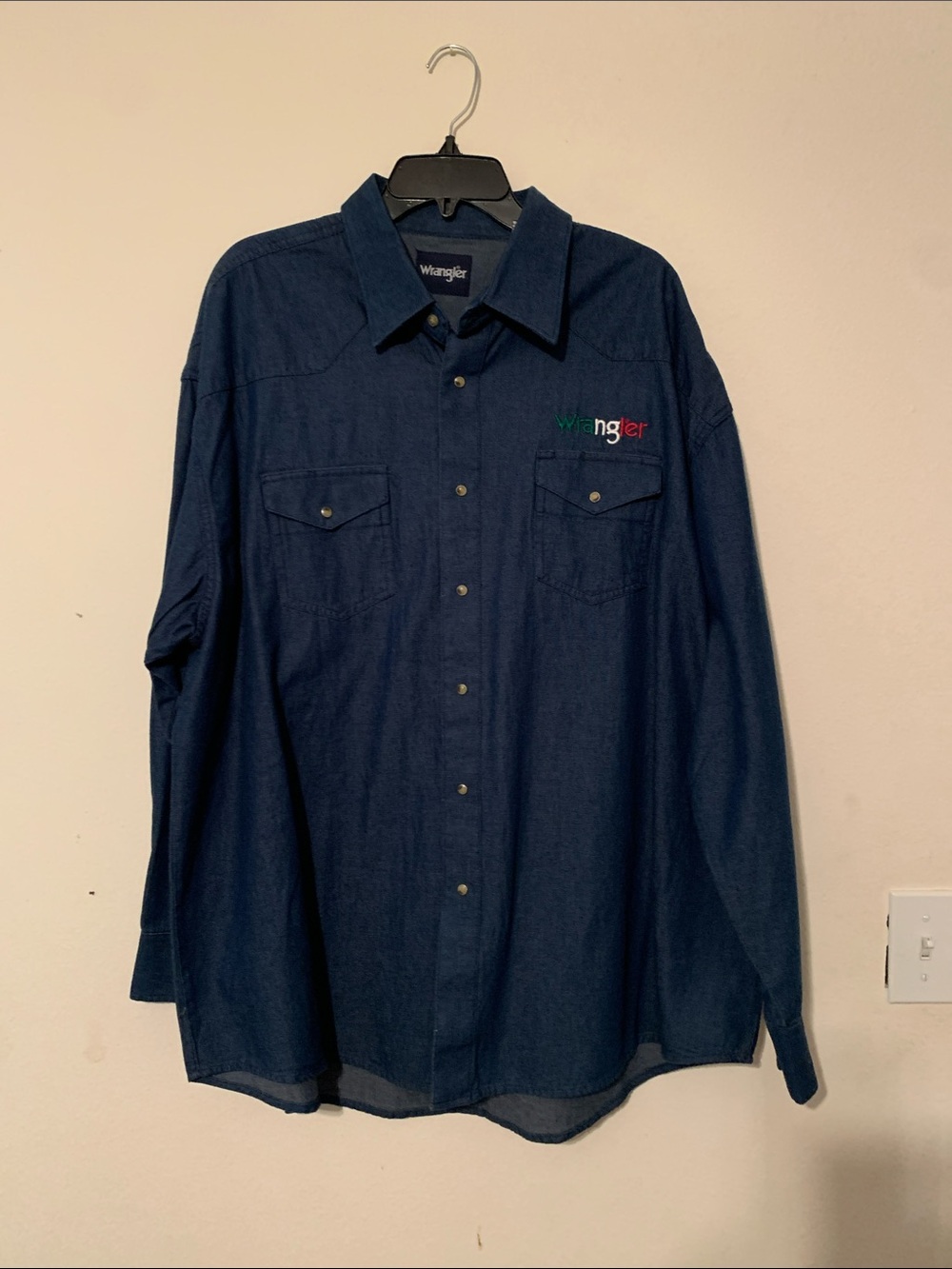Wrangler Navy Blue Long-Sleeve Button-Down Western Shirt